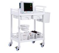 VEVOR Chariot de Laboratoire à 2 Niveaux, Chariot Médical Mobile avec 2 Tiroirs 2 Plateau et 4 Roues Silencieuses, Chariot de Soins avec Matériau PP, 3 Poubelles, pour Labo, Clinique, Hôpital, Salon