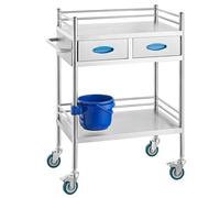 VEVOR Chariot de Laboratoire en Acier Inoxydable, Chariot Médical 2 Couches 2 Tiroirs, Chariot de Service Charge 100 kg avec Roues Verrouillables et Un Seau, pour Labo Salon Hôpital, Usage Dentaire