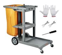 VEVOR Chariot de Ménage Professionnel 3 Étages Chariot de Nettoyage Lavage en PP avec Sac à Déchets PVC d'Entretien Charge 90,7 kg Déplacement Fluide Range Outils d’Entretien Bureau Hôtel Gris