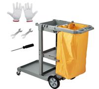 VEVOR Chariot de ménage professionnel 3 étages en PP avec sac PVC charge 90,7 kg Bureau Hôtel Gris