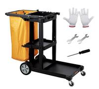 VEVOR Chariot de Ménage Professionnel 3 Niveaux Chariot de Nettoyage Lavage en PP avec Sac à Déchets en PVC Chariot d'Entretien Charge 90,7 kg Déplacement Fluide Range Outils d’Entretien Bureau Hôtel