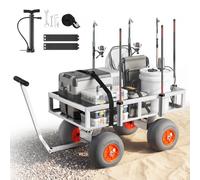VEVOR Chariot de Pêche, Capacité de Charge 159 kg, Chariot de Transport Matériel de Pêche pour Camping Plage, Pneus Gonflables Tout-Terrain en PU 330 mm, Cadre en Alliage d'Aluminium, 6 Porte-Cannes