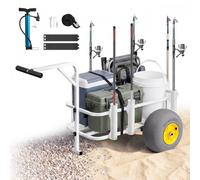 VEVOR Chariot de Pêche, Capacité de Charge 90,7 kg, Chariot de Transport de Matériel de Pêche pour Plage Camping, Pneus Gonflables Tout-Terrain en PU 330 mm, Cadre en Acier au Carbone, 7 Porte-Cannes