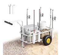 VEVOR Chariot de Pêche, Capacité de Charge 90,7 kg, Chariot de Transport Matériel de Pêche pour Camping Pique-Nique, Pneus en Caoutchouc Tout-Terrain 280 mm, Cadre en Acier au Carbone, 7 Porte-Cannes