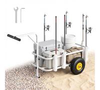 VEVOR Chariot de Pêche, Capacité de Charge 90,7 kg, Chariot de Transport Matériel de Pêche pour Camping Pique-Nique, Pneus en Caoutchouc Tout-Terrain 280 mm, Cadre en Acier au Carbone, 7 Porte-Cannes