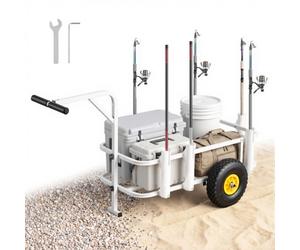 VEVOR Chariot de Pêche, Capacité de Charge 90,7 kg, Chariot de Transport Matériel de Pêche pour Camping Pique-Nique, Pneus en Caoutchouc Tout-Terrain 280 mm, Cadre en Acier au Carbone, 7 Porte-Cannes