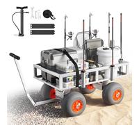 VEVOR Chariot de Pêche Charge 159 kg Chariot de Transport Matériel de Pêche | pour Camping, Plage, Pique-niques, Pneus Gonflables Tout-Terrain en PU 330 mm, Cadre en Alliage d'Aluminium, 6 Porte-Cannes