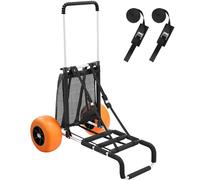 VEVOR Chariot de Plage avec Grandes Roues en Mousse 30,5 cm, Chariot de Transport 76x39 cm, Capacité de Charge 75 kg, Hauteur Réglable de 82 à 128,5 cm, Diable pour Camping Pique-Nique BBQ Extérieur