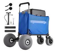 VEVOR Chariot de Plage Tout-Terrain, Chariot de Transport, Charge 75 kg | Pour Camping Pêche Jardin Extérieur, Pliable et Hauteur Réglable, Charette avec Roues Ballons de 30 cm et Sac de Rangement