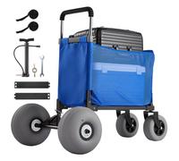 VEVOR Chariot de Plage Tout-terrain, Chariot de Transport Pliable Charge 75 kg, Charette pour Camping Pêche Jardin Extérieur, avec Roues Ballons de 30 cm, Sac de Rangement et Hauteur Réglable