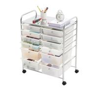 VEVOR Chariot de Rangement à 12 Tiroirs en PP Double Rangée avec roulettes, Cadre en Acier Chromé, 4 roulettes Pivotantes 2 avec Frein, pour Bureau, Salle de Classe, Atelier, Loisirs Créatifs, Studio