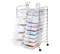 VEVOR Chariot de Rangement à 15 Tiroirs en PP Double Rangée avec Roulettes, Cadre en Acier Chromé, pour Bureau, Salle de telier, Loisirs Créatifs, Studio, 4 Roulettes Pivotantes 2 avec Frein