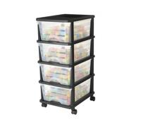 VEVOR Chariot de rangement à 4 tiroirs en plastique, tour de rangement à roulettes, organiseur mobile à 4 niveaux, bac transparent pour fournitures de bureau, salles de bricolage et salles de classe