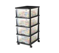 VEVOR Chariot de rangement à 4 tiroirs en plastique, tour de rangement à roulettes, organiseur mobile à 4 niveaux, bac transparent pour fournitures de bureau, salles de bricolage et salles de classe
