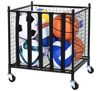VEVOR Chariot à Ballons Verrouillable 50,7x50x54,5 cm Cage de Rangement pour Ballon Mobile avec 4 Roulettes et Freins en Acier Organisateur pour Matériels Sportifs Gym École Garage Intérieur Extérieur