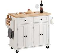 VEVOR Chariot De Rangement Avec 2 Armoires 2 Tiroirs Pour Îlot De Cuisine 110x45x82,5cm Blanc