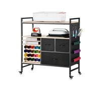 VEVOR Chariot de Rangement, Compatible avec Les Plotters de Découpe, Table de Travail Artisanal avec 20 Porte-Rouleaux de Vinyle et 3 Tiroirs, Poste de Travail avec Roues, pour Salle d’Artisanat
