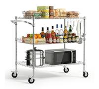 VEVOR Chariot de Rangement Multifonctionel, Desserte à Roulettes 3 Niveaux 101,6x63,5x104 cm, pour Salon Garage Laboratoire Buanderie, Chariot de Cuisine en Fil Métallique Réglable avec Poignée