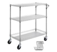 VEVOR Chariot de Rangement Utilitaire de Cuisine 3 Niveaux, Desserte en Fil Métallique avec Capacité 300 kg, Chariot de Service avec Panier de 80 mm de Profondeur 6 Crochets Domicile 88,9x45,7x90,2 cm