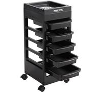 VEVOR Chariot de Salon de Beauté, 5 Tiroirs Amovibles, Chariot de Salon Roulant en Plastique pour Styliste avec Support de Sèche-Linge avec 4 Roues (2 Verrouillables) pour Salon de Coiffure SPA Beauté