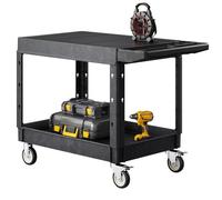 VEVOR Chariot de Service, 1180x650x865 mm, Desserte à roulettes Utilitaire en Plastique Robuste à 2 Niveaux, Capacité Totale 250 kg, avec Roues Pivotantes 360° (2 avec Freins), pour Entrepôt, Garage
