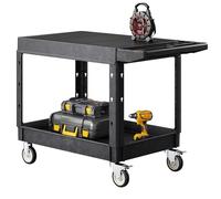 VEVOR Chariot de Service, 1180x650x865 mm, Desserte à roulettes Utilitaire en Plastique Robuste à 2 Niveaux, Capacité Totale 250 kg, avec Roues Pivotantes 360° (2 avec Freins), pour Entrepôt, Garage