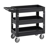VEVOR Chariot de Service 3 Étagères Chariot de Transport Utilitaire PP Capacité Totale 249 kg 83 kg /Étagère Roues Pivotantes (2 avec Freins) Poignée Ergonomique pour Outils Garage Entrepôt Bureau