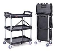 VEVOR Chariot de Service 65x39x83 cm Chariot de Transport Utilitaire Pliable 3 Étagères Capacité Totale 74,8 kg 25 kg /Étagère Roues Pivotantes (2 avec Freins) pour Outils de Garage Entrepôt Bureau