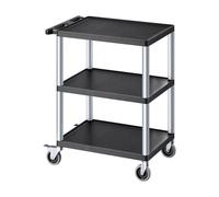 VEVOR Chariot de Service, 695x460x825 mm, Desserte à Roulettes Utilitaire en Plastique Robuste à 3 Niveaux, avec Roues Pivotantes 360° (2 avec Freins), Adapté pour Entrepôt, Bureau, Maison, Nettoyage