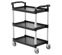 VEVOR Chariot de Service, 880x410x990 mm, Desserte à roulettes Utilitaire en Plastique à 3 Niveaux, avec Roues Pivotantes 360° (2 avec Freins), pour Entrepôt, Bureau, Maison, Restaurant, Cuisine