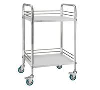 VEVOR Chariot de Service Utilitaire à 2 Niveaux, Desserte en INOX avec Roues Verrouillables, pour Soins Médicaux Hôpital Clinique Restaurant Cuisine et Salon de Coiffure, Chariot de Laboratoire