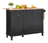 VEVOR Chariot d'îlot de cuisine, 1200 mm, desserte de cuisine de dessus en bois avec poubelle inclinable et armoire de rangement de 45 L, table de ferme avec abattant, barre à serviettes, tiroir, noir