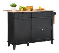 VEVOR Chariot d'îlot de cuisine, 1200 mm, desserte de cuisine de dessus en bois avec poubelle inclinable et armoire de rangement de 45 L, table de ferme avec abattant, barre à serviettes, tiroir, noir