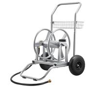 VEVOR Chariot Enrouleur de Tuyau Arrosage 6096 cm 9144 cm Dévidoir de Tuyau Arrosage sur 2 Roues pour Arroser Le Jardin et Lavage de Voiture, Déplacement Fluide, avec Poignée et Panier de Rangement