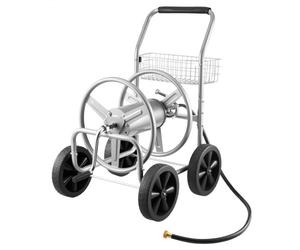 VEVOR Chariot enrouleur de tuyau, capacité du tuyau d'eau 1,5 cm 91 m, outils mobiles avec 4 roues, plantation extérieure acier revêtement poudre avec panier de rangement, pour jardin, cour, pelouse