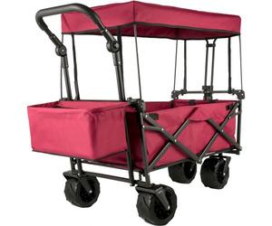 VEVOR Chariot Pliable avec Toit Rouge, Chariot de Jardin Pliable avec 4 Roulettes, Remorque de Transport Rangement Pratiques pour Jardin/Plage/Pique-nique/Sport/Camping/Achats/Parc/Pêche/Barbecues