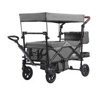 VEVOR Chariot pliable pour 2 enfants, charge 25 kg, poussette avec poignée réglable, ceinture de sécurité, auvent amovible, roue à freins, chariot de transport multifonction pour camping, gris foncé