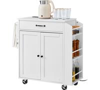 VEVOR Chariot pour îlots de cuisine, chariot mobile avec armoire de stockage, table roulante avec prise électrique, étagère à épices, porte-serviettes, étagère réglable, tiroir, îlots portables sur ro