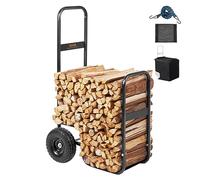 VEVOR Chariot Transport Bois de Chauffage Charge 113,4 kg Chariot de Bûches de Bois Acier 67x52x110 cm Range Bûche Intérieur avec Roues PU Housse Imperméable Porte Bûche Extérieur pour Cheminée, Noir