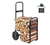 VEVOR Chariot Transport Bois de Chauffage Charge 113,4 kg Chariot de Bûches de Bois Acier 67x52x110 cm Range Bûche Intérieur avec Roues Gonflables Caoutchouc Porte Bûche Extérieur pour Cheminée, Noir