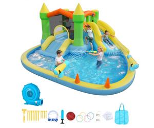 VEVOR Château Gonflable, Aire de Jeux Gonflable avec Souffleur, Deux Toboggans Aquatiques, Piscine, Grande Zone de Saut, Panier de Basket, Canon à Eau, pour 3 à 4 Enfants de 3 à 8 Ans, 382x398x197 cm
