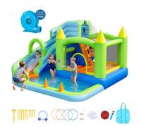 VEVOR Château Gonflable, Aire de Jeux Gonflable avec Toboggan Aquatique, Piscine, Zone de Saut, Canon à Eau, Panier de Basket, pour 3 à 4 Enfants de 3 à 8 Ans, 344x374x213 cm, Souffleur Inclus