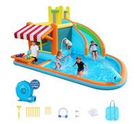 VEVOR Château Gonflable, Aire de Jeux Gonflable Extérieur avec Toboggan Aquatique, Kiosque de Jeu, Piscine, Zone de Saut, Canon à Eau, Souffleur Inclus, pour 3 à 4 Enfants de 3 à 8 Ans, 455x390x238 cm