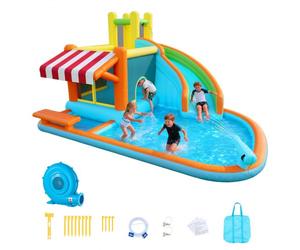 VEVOR Château Gonflable, Aire de Jeux Gonflable Extérieur avec Toboggan Aquatique, Kiosque de Jeu, Piscine, Zone de Saut, Canon à Eau, Souffleur Inclus, pour 3 à 4 Enfants de 3 à 8 Ans, 455x390x238 cm
