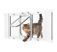 VEVOR Chatière pour Chat Convient aux Fenêtres de 787 à 914 mm, Porte de Fenêtre pour Animal Domestique en Aluminium Verre Haute Transparence, Fermeture Magnétique, 4 Modes de Verrouillage, Blanche