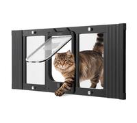 VEVOR Chatière pour Chat Convient aux Fenêtres de 787 à 914 mm, Porte de Fenêtre pour Animal Domestique en Aluminium Verre Haute Transparence, 4 Modes de Verrouillage, Fermeture Magnétique, Noire