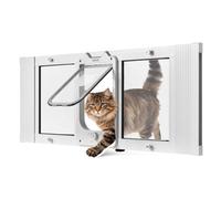 VEVOR Chatière pour Chat Convient aux Fenêtres de 889 à 1016 mm, Porte de Fenêtre pour Animal Domestique, 4 Modes de Verrouillage, Fermeture Magnétique, Aluminium Verre Haute Transparence, Blanche