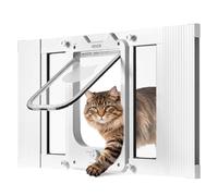 VEVOR Chatière Réglable pour Fenêtre 58,4-71,1 cm Long, Porte pour Chat avec 4 Modes de Verrouillage Sécurisés, pour Animaux Maison, Cadre en Alu, Verre Haute Transparence, Fermeture Magnétique, Blanc