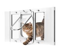 VEVOR Chatière Réglable pour Fenêtre 68,6-81,3 cm Long, Porte pour Chat avec 4 Modes de Verrouillage Sécurisés, pour Animaux Maison, Cadre en Alu, Verre Haute Transparence, Fermeture Magnétique, Blanc