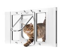 VEVOR Chatière Réglable pour Fenêtre 68,6-81,3 cm Long, Porte pour Chat avec 4 Modes de Verrouillage Sécurisés, pour Animaux Maison, Cadre en Alu, Verre Haute Transparence, Fermeture Magnétique, Blanc